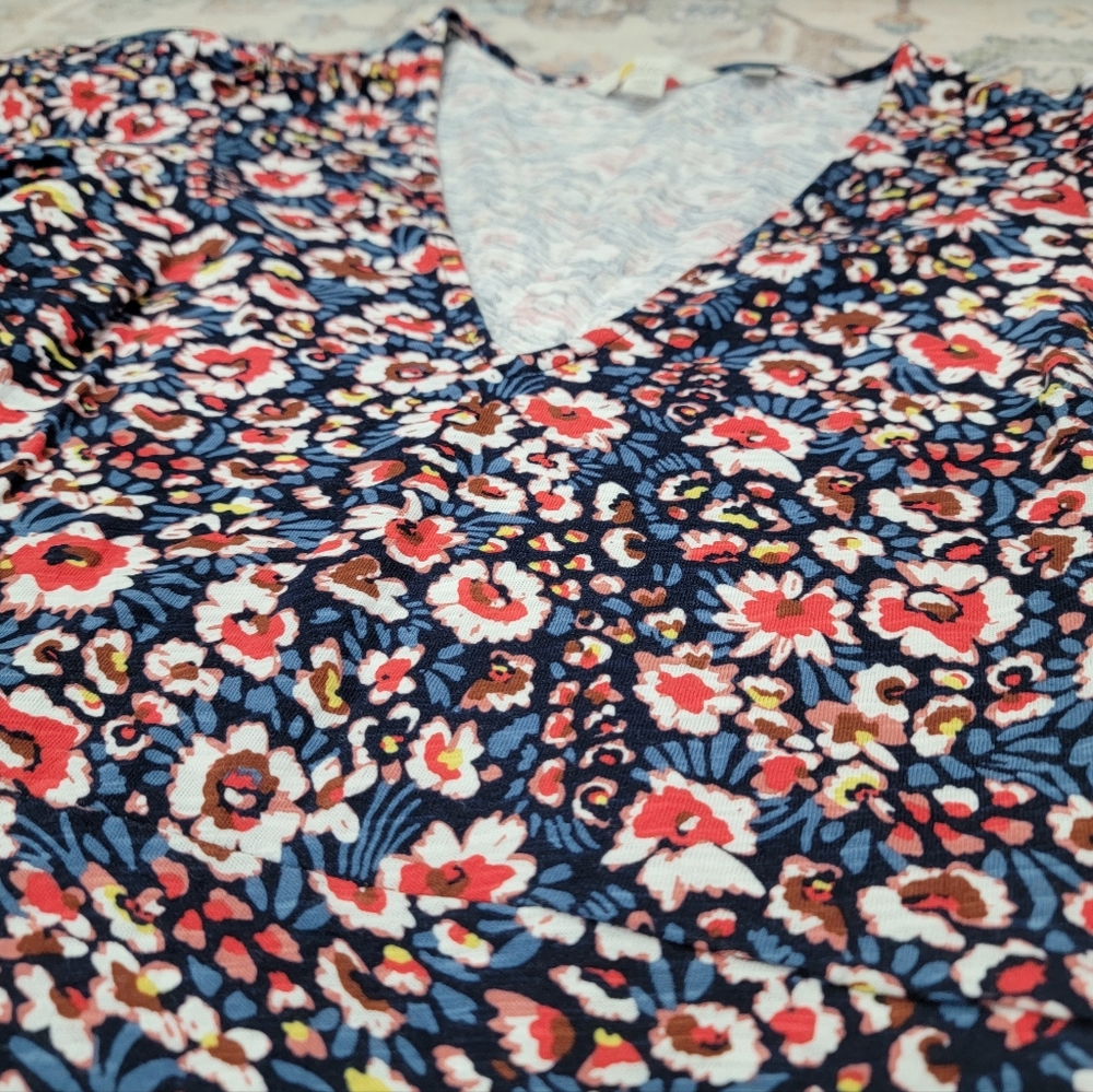 Boden V-neck Floral Mini Dress Cotton Short Puff Sleeves Blue Red Women’s 8L - Picture 10 of 17
